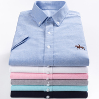 Lato 100% bawełna męskie koszule Oxford męski z krótkim rękawem Casual Slim dopasowana sukienka koszula męska koszula biznesowa Camisa Social bluzka